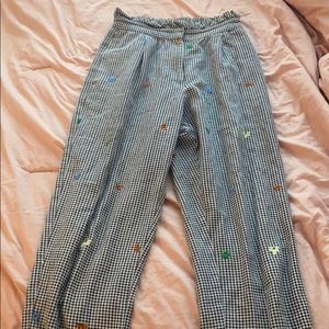 TopShop Embroidered Gingham Pants